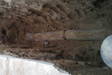 Broken clay sewer pipe in Los Angeles, CA